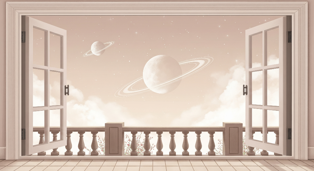 French Doors Ringed Planet Balcony Wall Mural