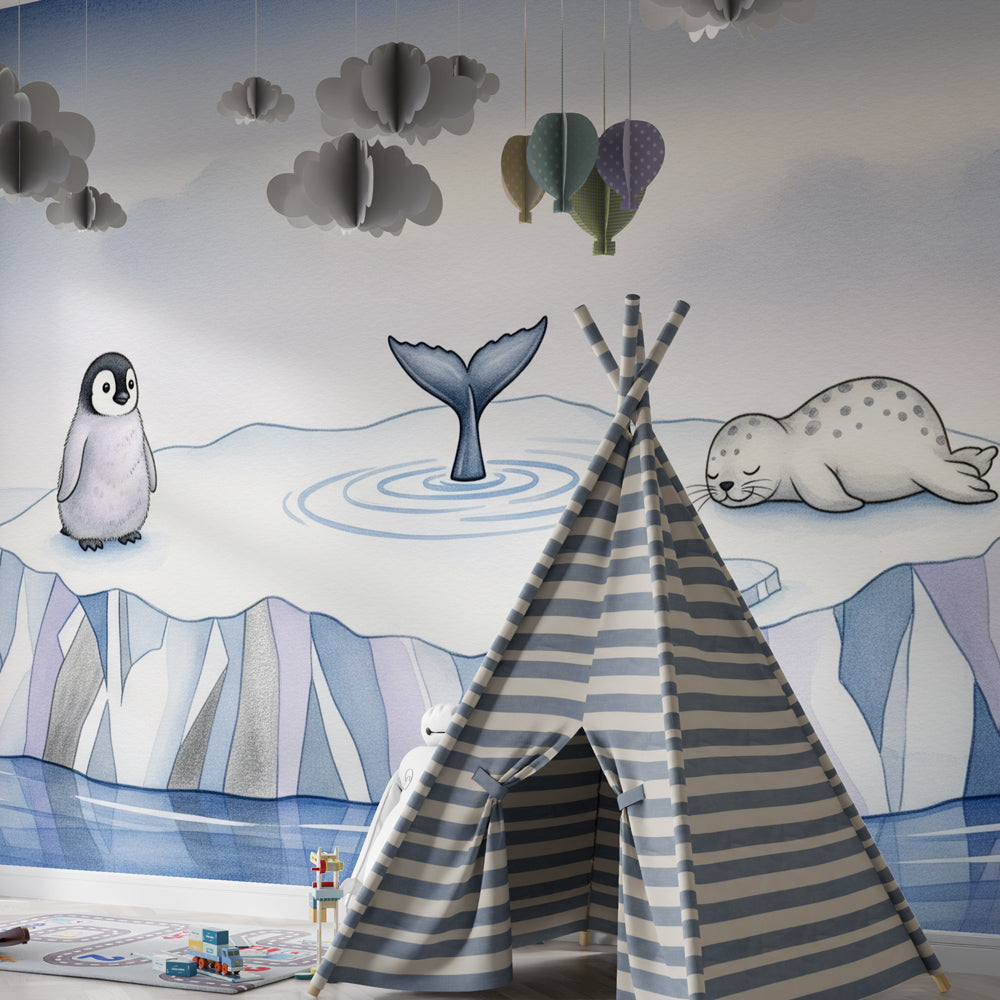 Arctic animal wallpaper creating peaceful atmosphere in children's bedroom decor