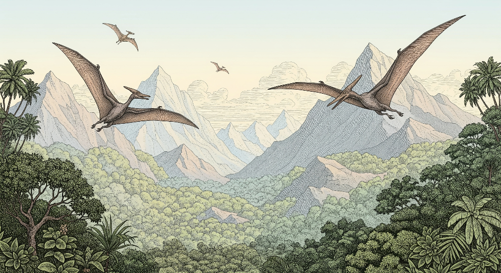 Pterosaurs Over a Prehistoric Valley Wall Mural