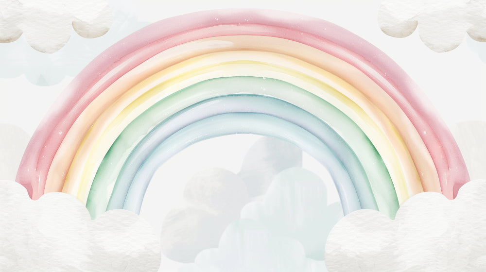 Detailed pastel rainbow and watercolor clouds mural wallpaper design pattern by Kids-Mundo