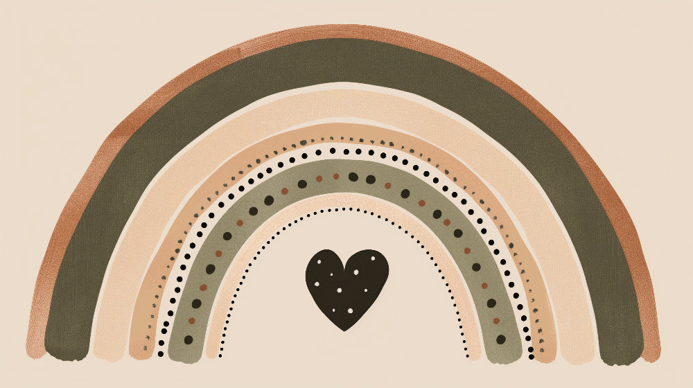 Detailed bohemian rainbow mural wallpaper design pattern with tender hearts by Kids-Mundo