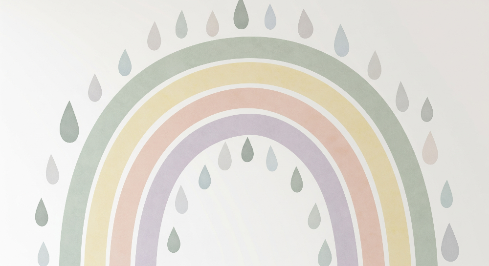 Pastel Rainbow and Raindrops Wall Mural