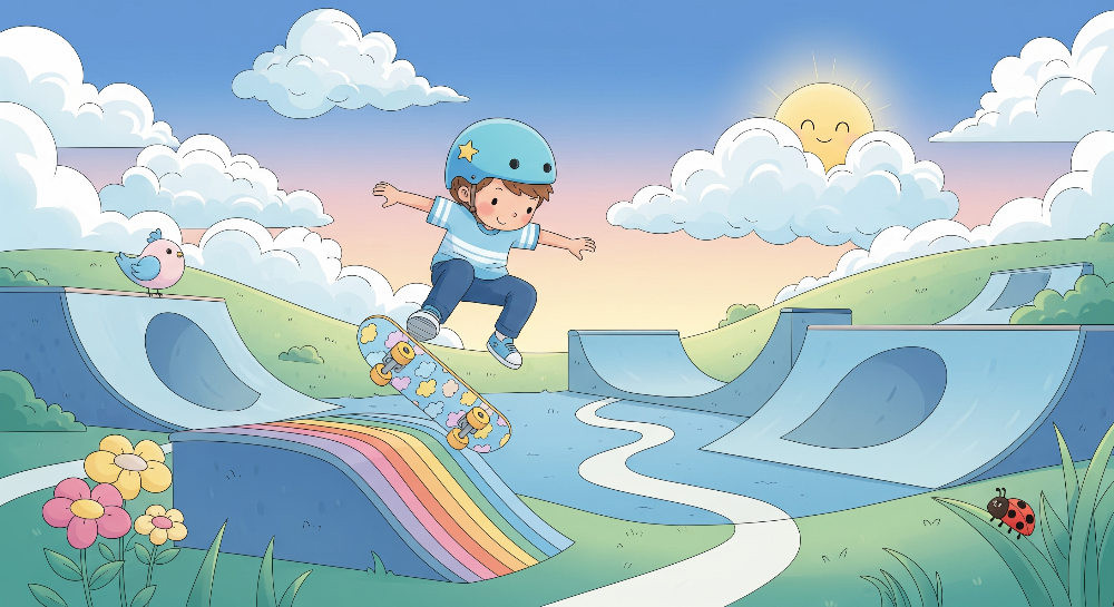 Skater Boy in a Sunny Rainbow Skate Park Wall Mural
