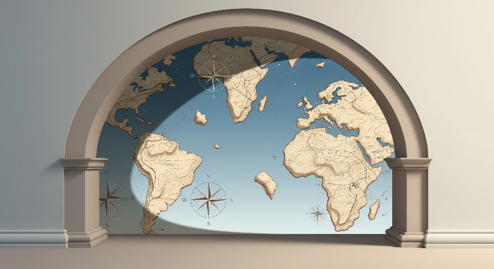 Raised Relief World Map Archway Wall Mural