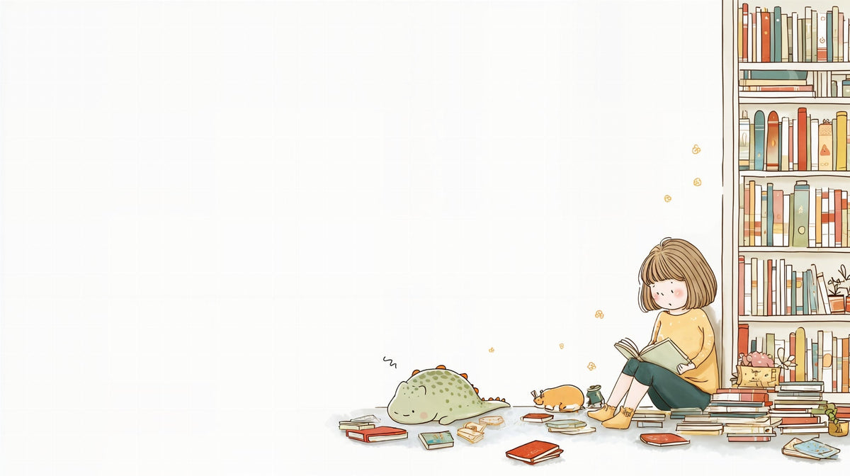 Girl Reading with a Sleepy Dinosaur Wall Mural