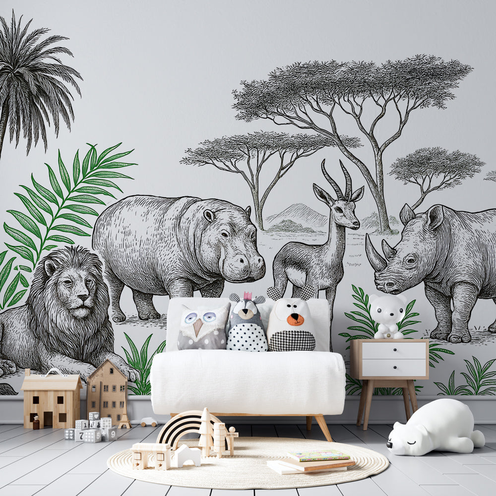 African savanna wallpaper creating adventurous children's bedroom with safari animals theme