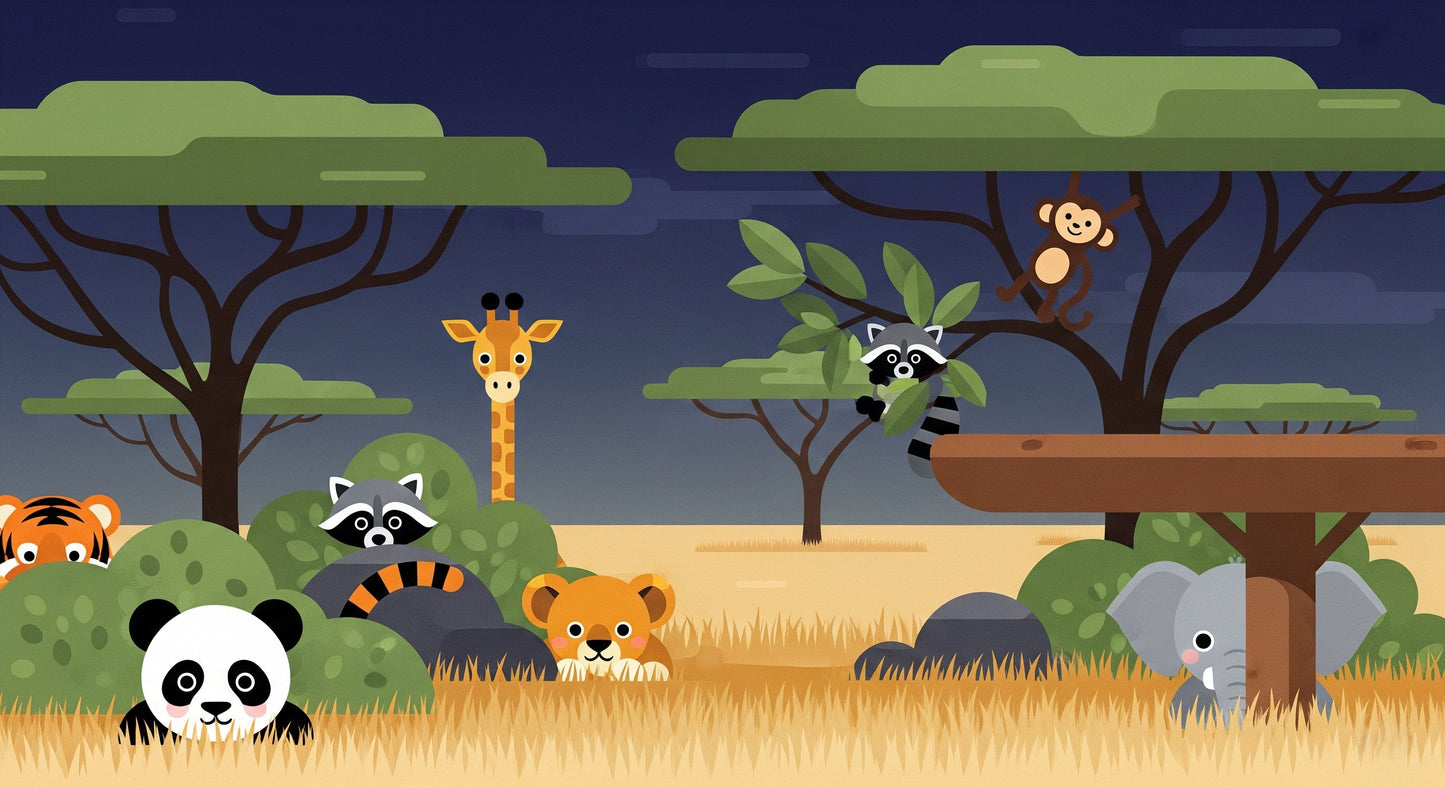 Detailed safari animals mural wallpaper design pattern showing jungle creatures by Kids-Mundo