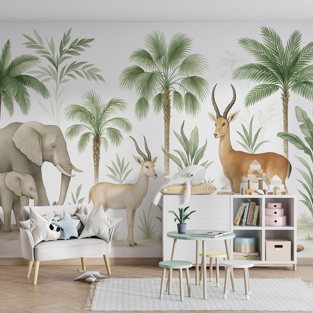 African safari wallpaper creating adventure themed kids bedroom with natural decor