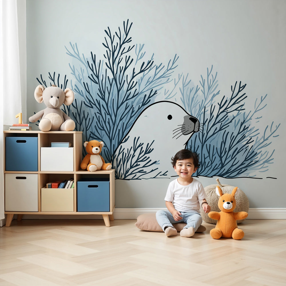 Sea otter mural wallpaper creating peaceful marine nursery decor by Kids-Mundo