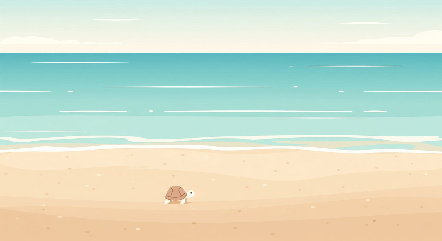 Detailed sea turtle beach mural wallpaper design pattern showing sandy shore and ocean waves by Kids-Mundo