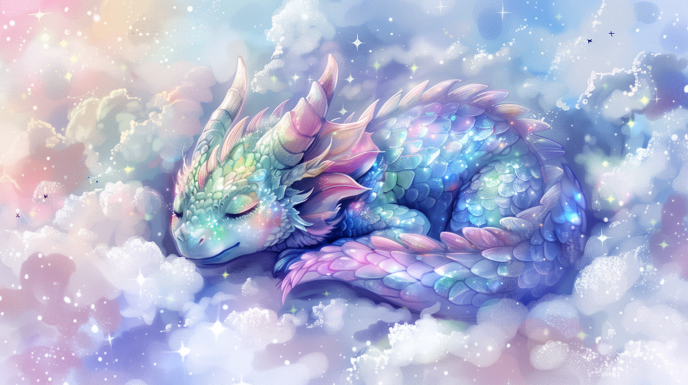 Sleeping Baby Dragon in the Clouds Wall Mural