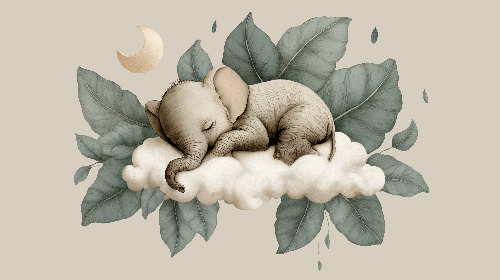 Sleeping Baby Elephant on a Cloud Wall Mural