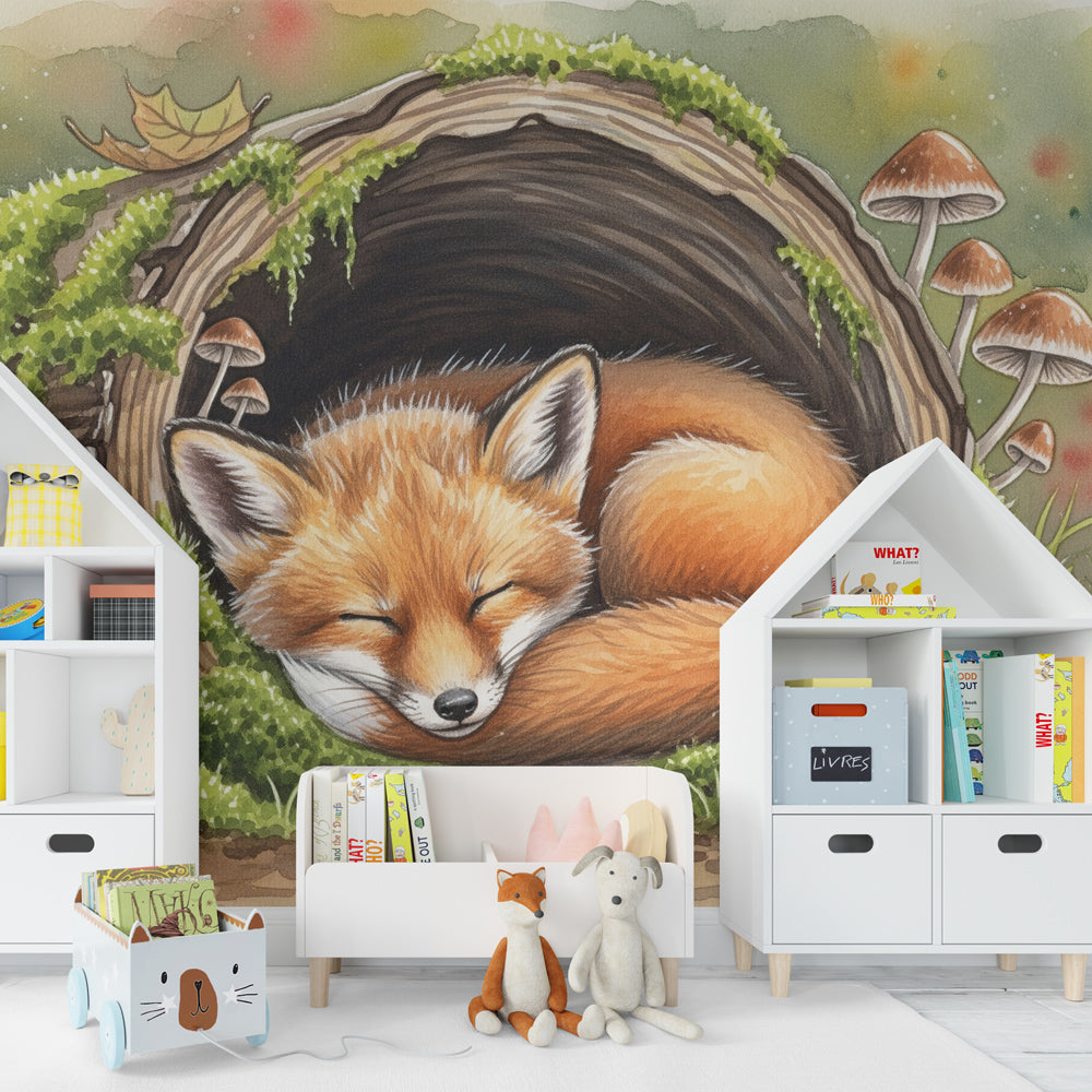 Woodland fox wallpaper creating peaceful atmosphere in modern kids bedroom decor