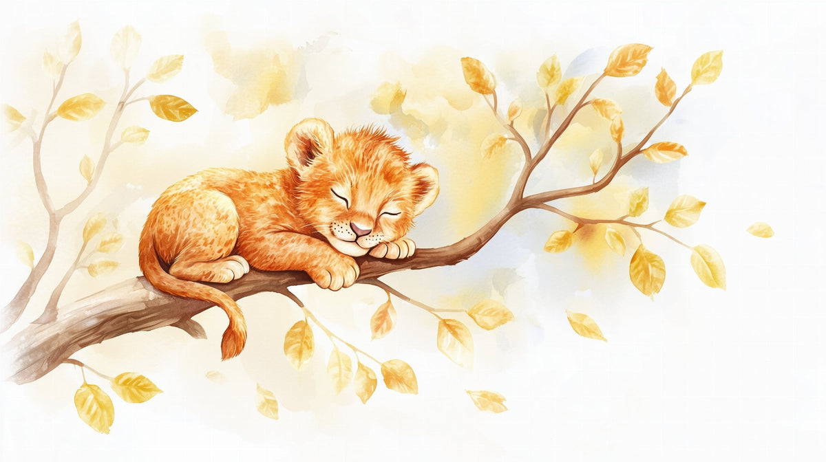 Sleeping Lion Cub on a Branch Wall Mural