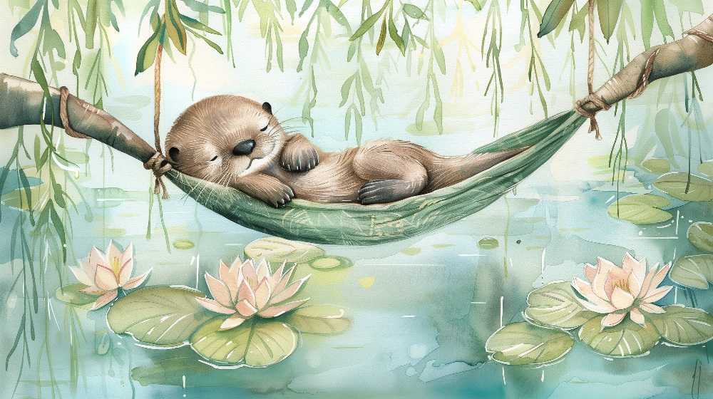 Sleeping Otter in a Willow Hammock Wall Mural