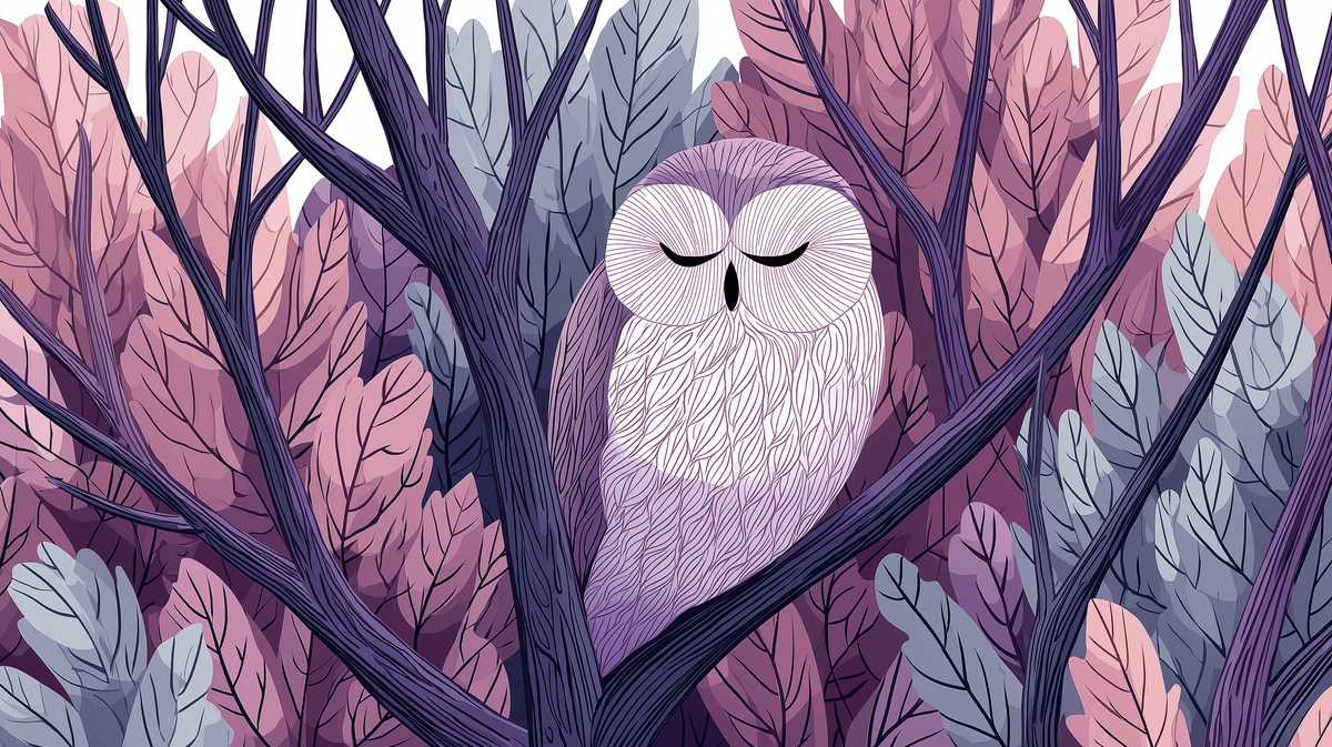 Sleeping Owl in Autumn Woodland Wall Mural