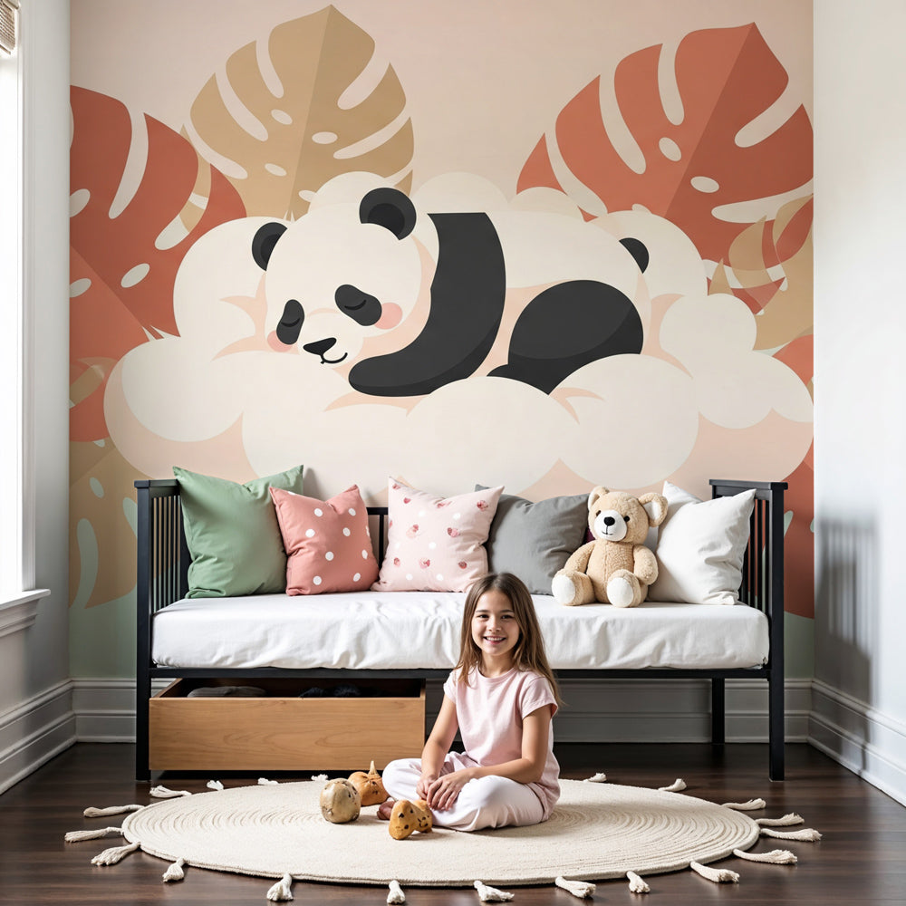 Sleeping panda mural wallpaper creating peaceful nursery atmosphere by Kids-Mundo