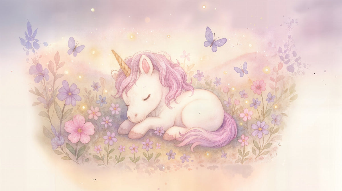 Sleeping Unicorn in a Flower Field Wall Mural