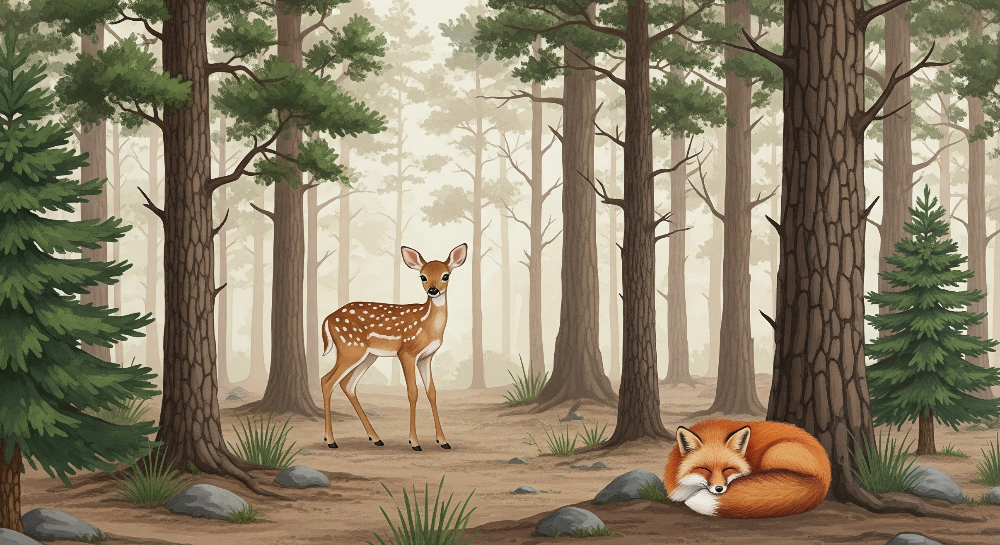 Sleepy Fox and Fawn in the Forest Wall Mural