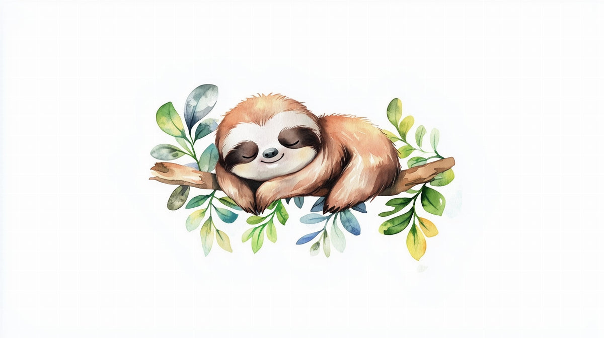 Sleepy Sloth on a Leafy Branch Wall Mural