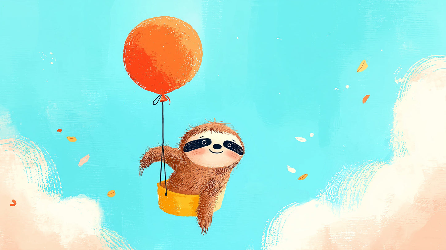 Detailed floating sloth with balloon mural wallpaper design pattern by Kids-Mundo
