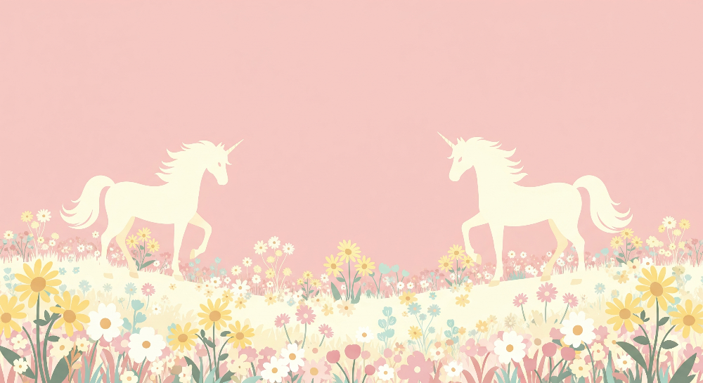 Kids-Mundo flat artwork preview of the sunflower meadow unicorn wall mural design in pastel pink