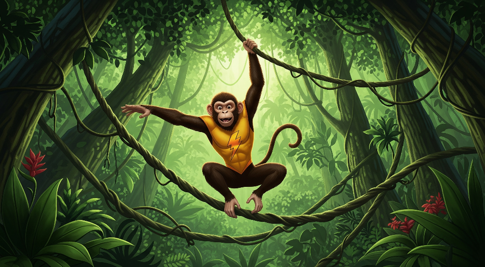 Superhero Monkey Swinging Through the Jungle Wall Mural