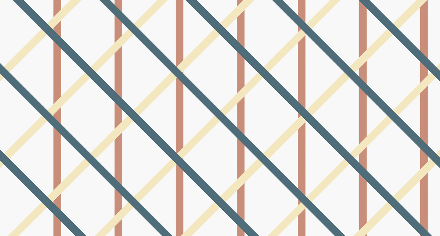 Kids-Mundo diagonal plaid wall mural artwork in teal, terracotta and cream