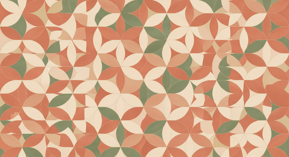 Flat artwork of the Kids-Mundo terracotta, cream and sage flower tile wall mural pattern
