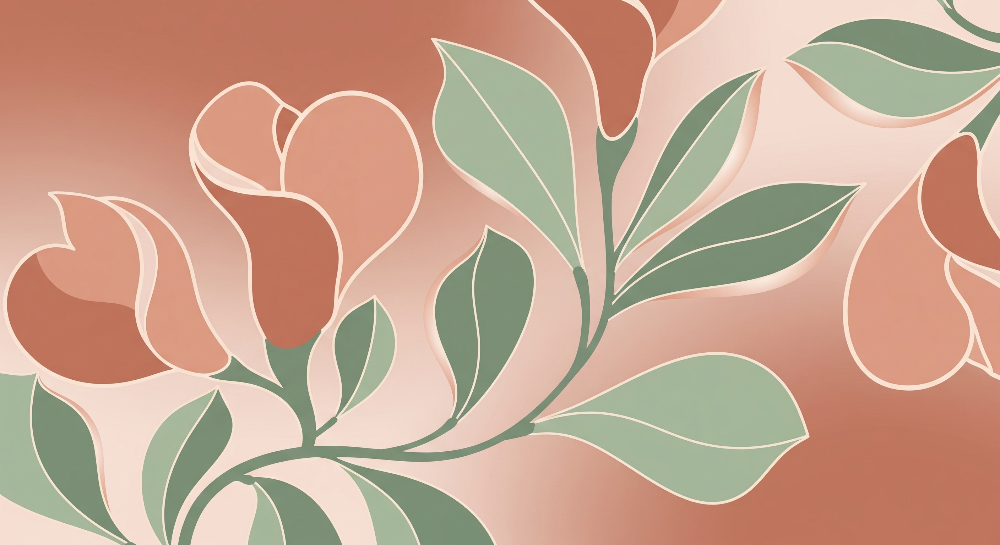 Flat artwork of the Kids-Mundo terracotta magnolia bloom wall mural with sage leaves