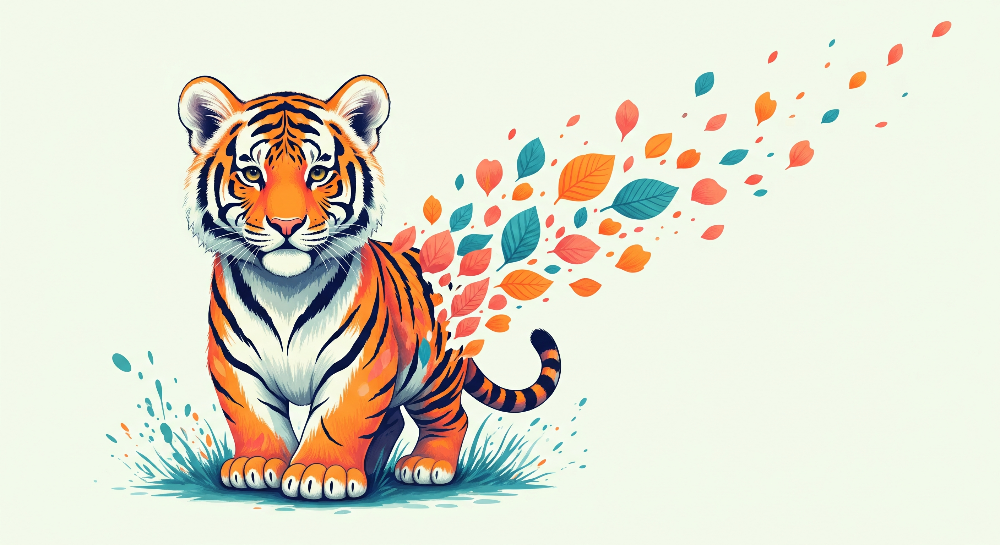 Tiger Cub and Autumn Leaves Wall Mural