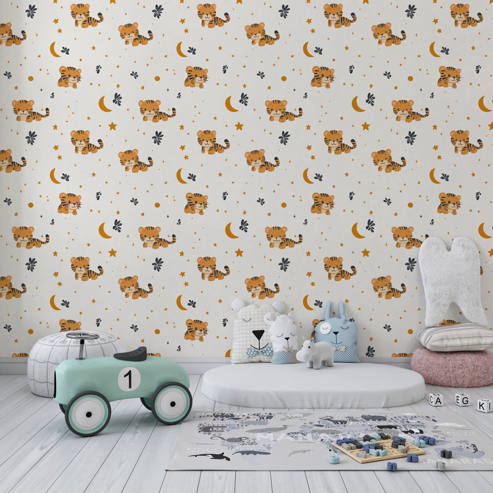 Safari tiger mural wallpaper creating magical children's bedroom decor