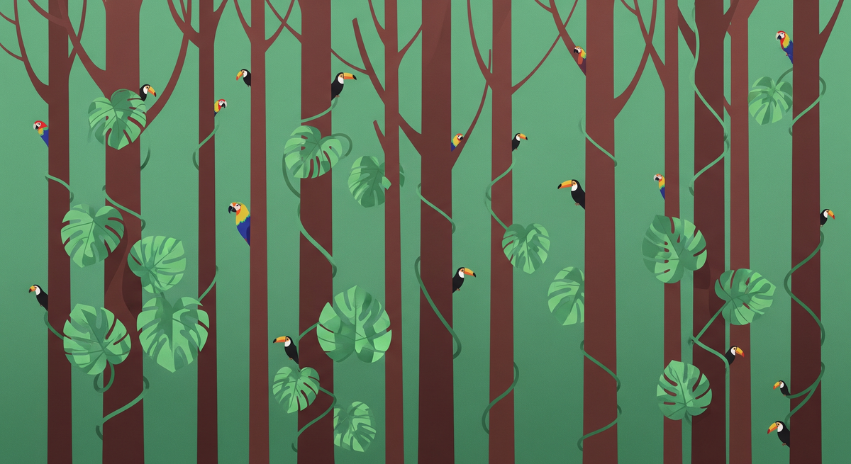 Toucan and Monstera Leaf Forest Wall Mural