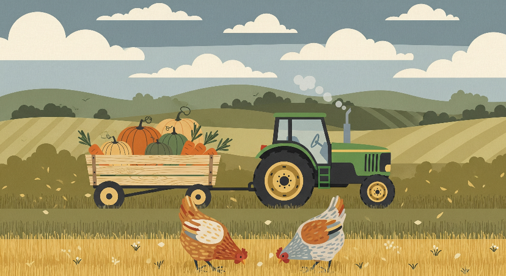 Green Tractor and Pumpkin Harvest Farm Wall Mural