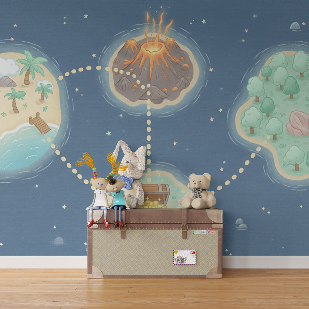 Pirate treasure map wallpaper creating adventurous nursery decor with ocean themes