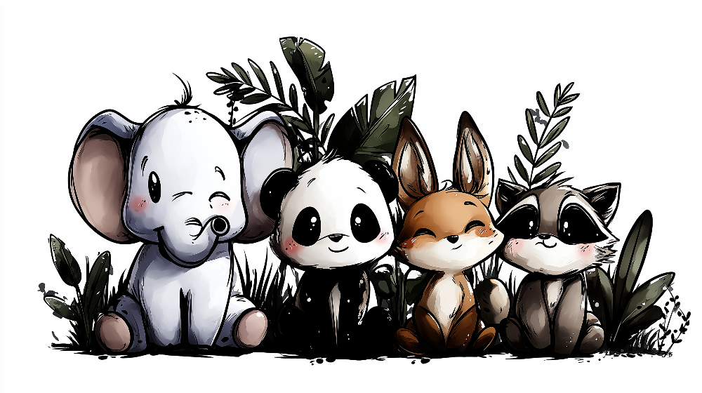 Tropical Jungle Friends Elephant and Panda Wall Mural