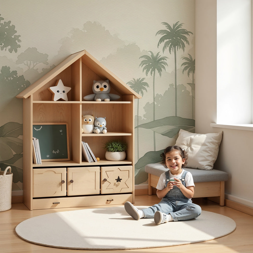 Tropical jungle mural wallpaper creating serene green nursery atmosphere by Kids-Mundo