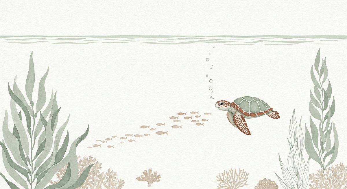 Sea Turtle and Fish Trail Wall Mural