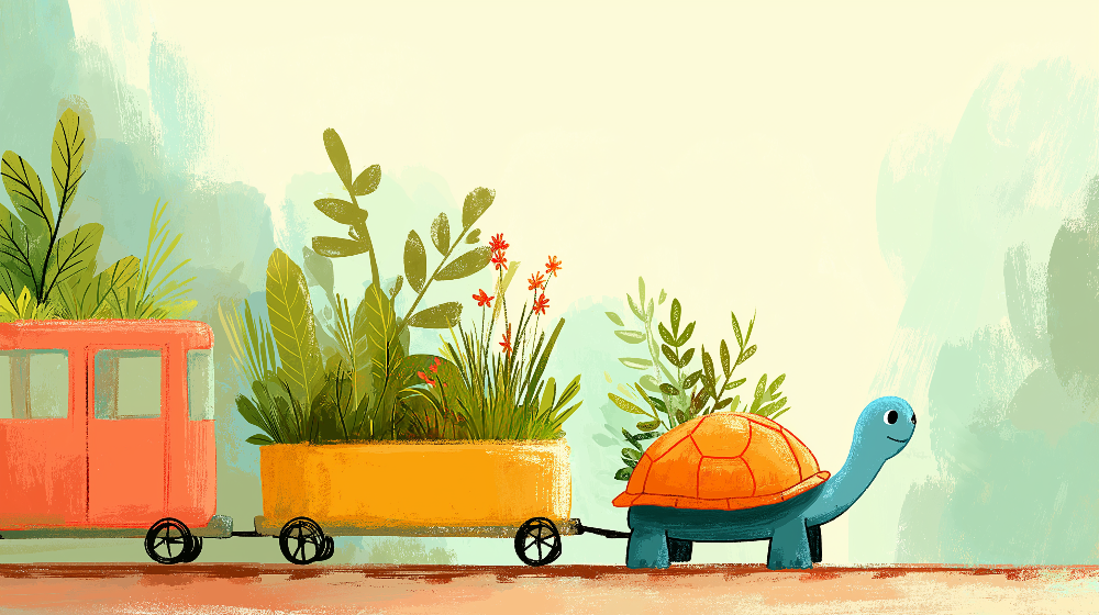 Turtle and Flower Wagon Wall Mural