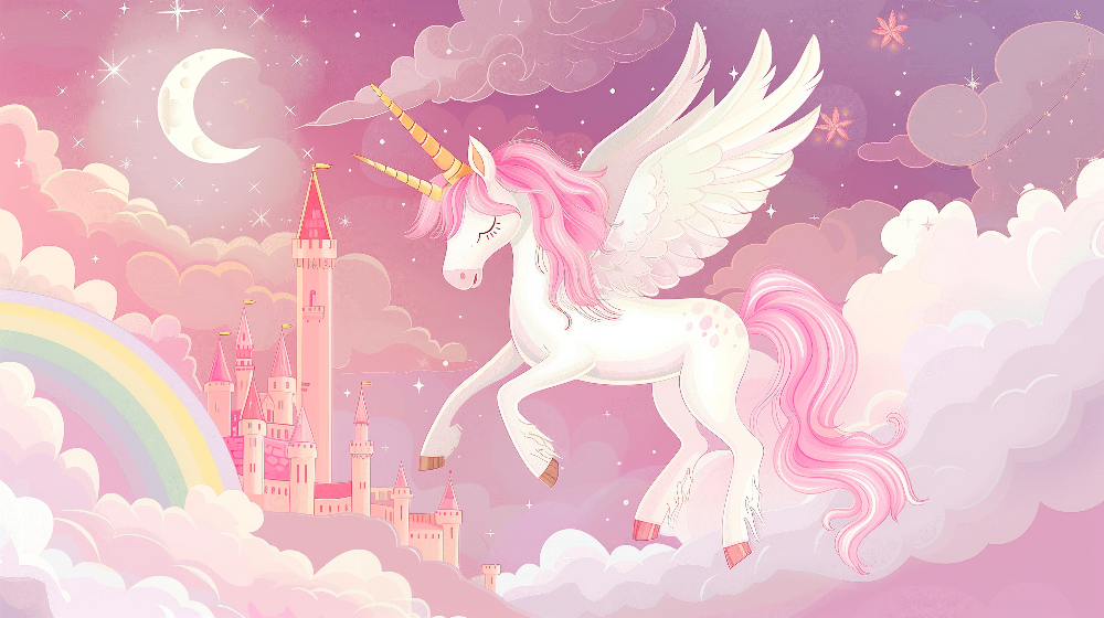 Flying Unicorn and Fairytale Castle Wall Mural