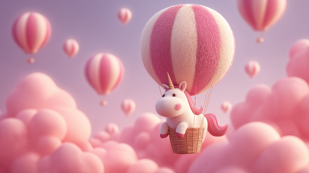 Fluffy Unicorn Hot Air Balloon Wall Mural