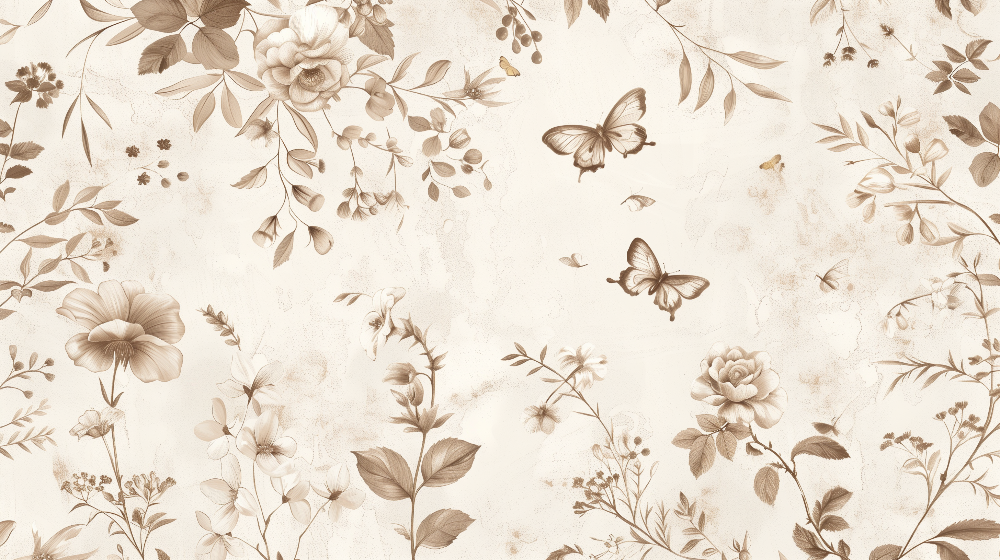 Vintage Sepia Floral Butterfly Wall Mural