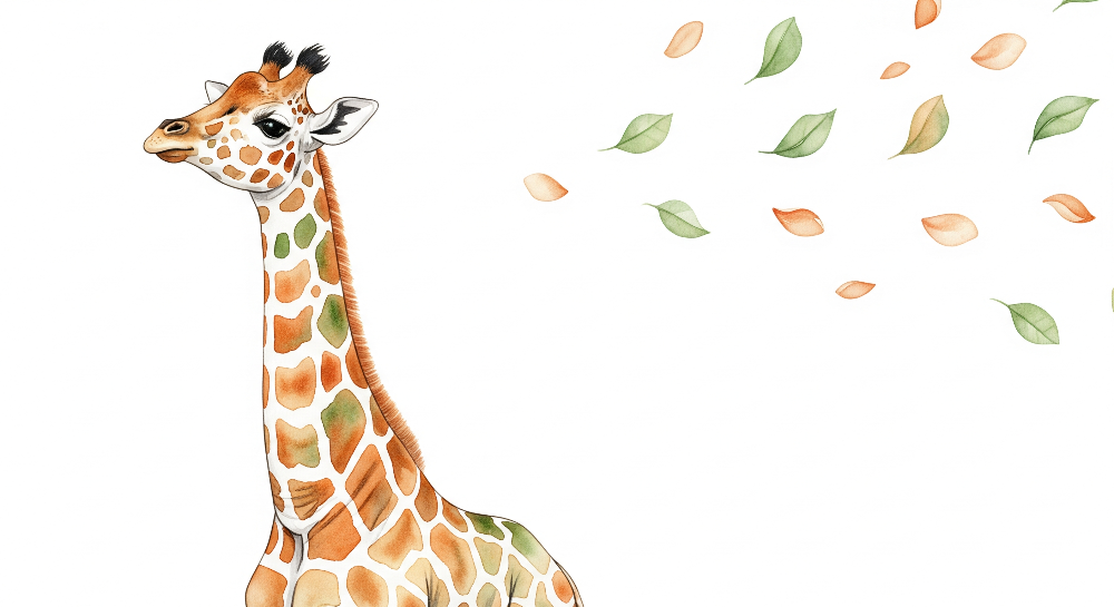 Kids-Mundo flat artwork preview of the watercolour baby giraffe wall mural design