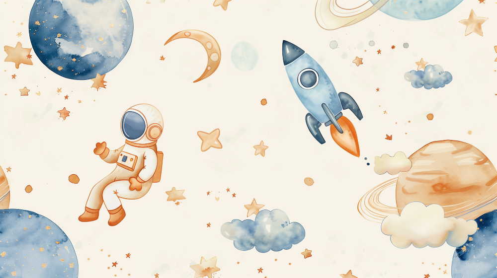 Waving Astronaut Watercolour Space Wall Mural