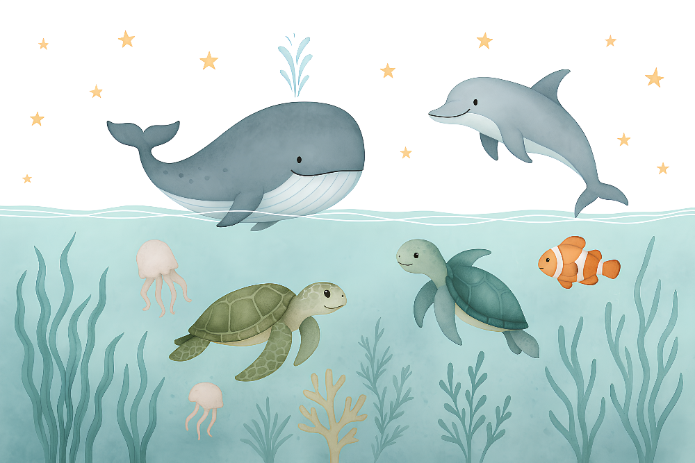 Whale and Dolphin Ocean Adventure Wall Mural