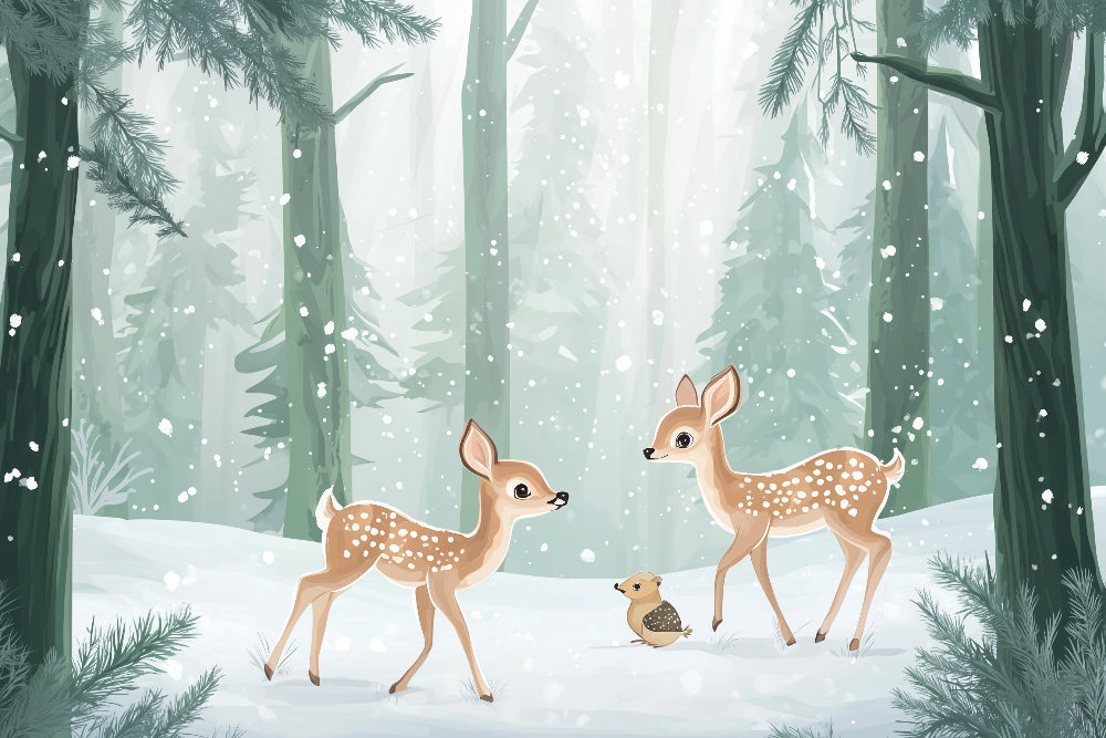 Detailed winter forest mural wallpaper design pattern with baby deer by Kids-Mundo