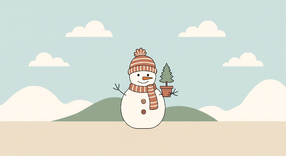 Happy Snowman with Fir Tree Wall Mural