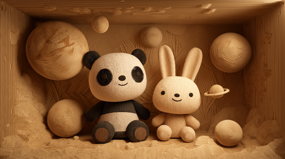 Wooden Panda and Rabbit Toys Wall Mural