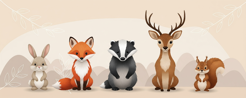 Woodland Animal Lineup with Fox and Deer Wall Mural