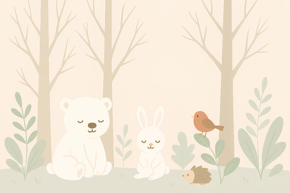 Detailed woodland animals mural wallpaper design pattern with forest creatures by Kids-Mundo